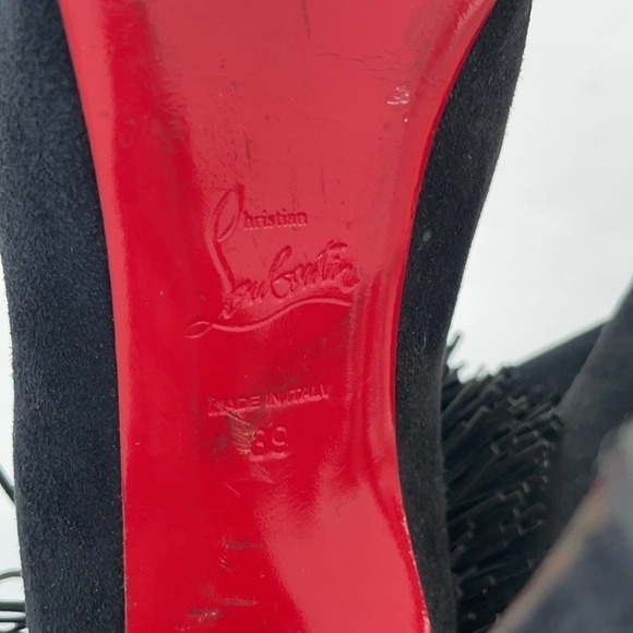 Christian Louboutin Black Suede leather Ron Fringe ankle booties 39 - Picture 9 of 10